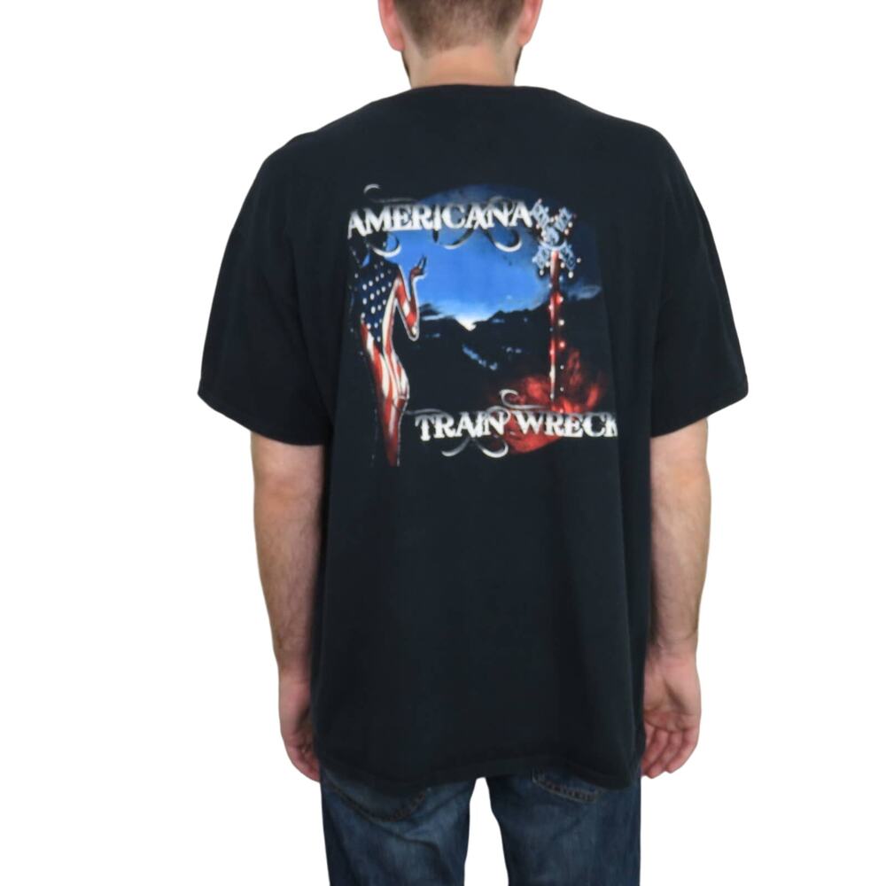 Americana Train Wreck Brand Black Graphic Short Sleeve Shirt Band Tee XL